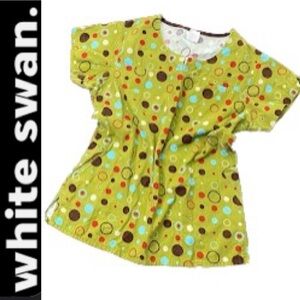 Corduroy Scrub Top Circles White Swan